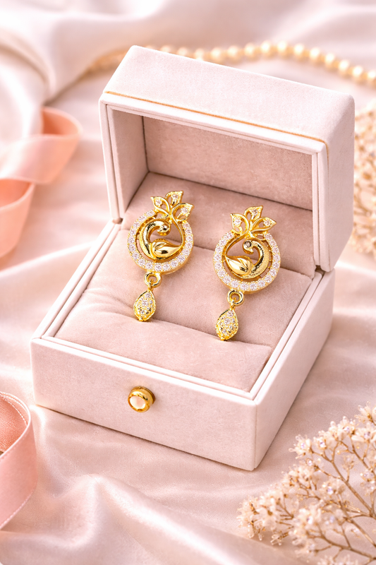 Vellorene Swan Motif Drop Earrings – Gold-Tone Fashion Jewellery