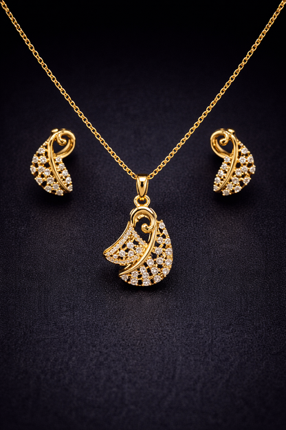 Vellorene Crystal Swirl Pendant Set – Elegant Gold Statement Jewellery
