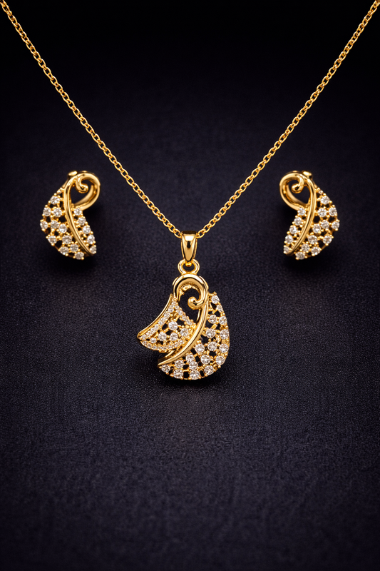 Vellorene Crystal Swirl Pendant Set – Elegant Gold Statement Jewellery