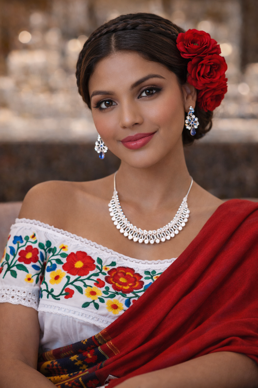 Vellorene Pearl Crystal Choker Necklace Set – Elegant Silver Tone Luxury Jewellery