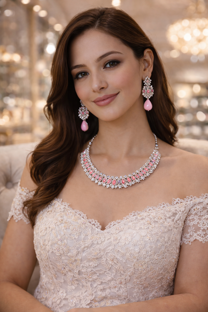 Vellorene Blush Coral Pearl Choker Necklace Set – Soft Luxury Statement Jewellery