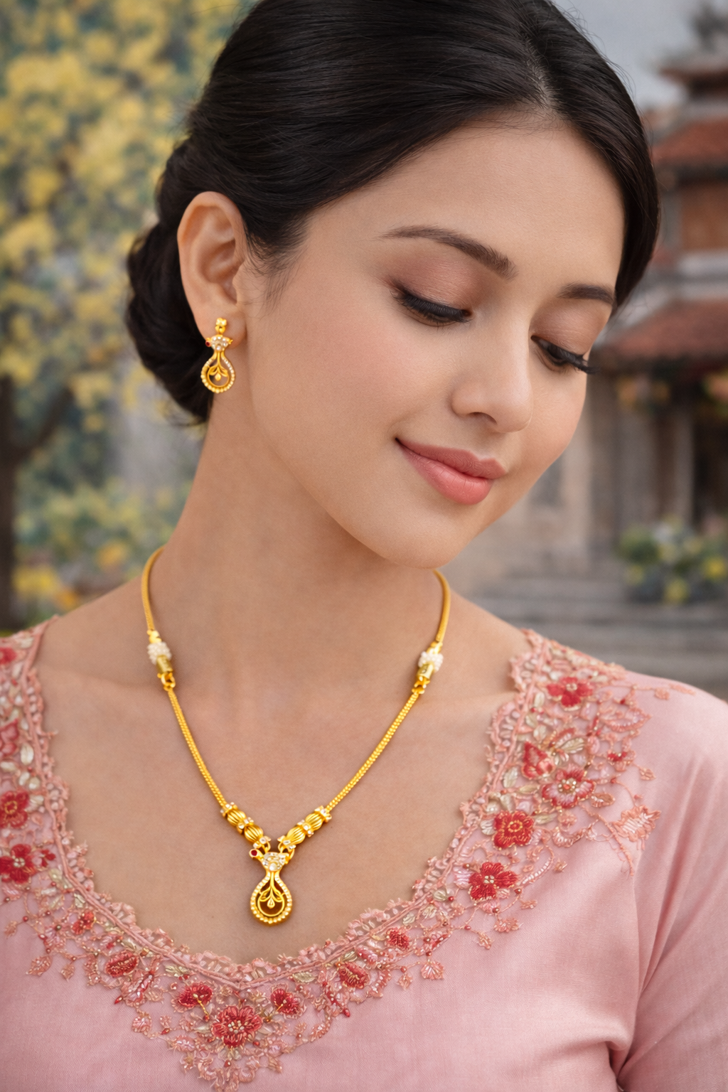 Vellorene Elegant Gold Drop Pendant Necklace Set – Minimal Luxury Jewellery