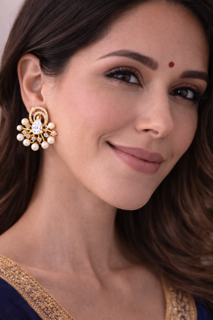 crystal pearl statement earrings gold tone vellorene fashion jewellery