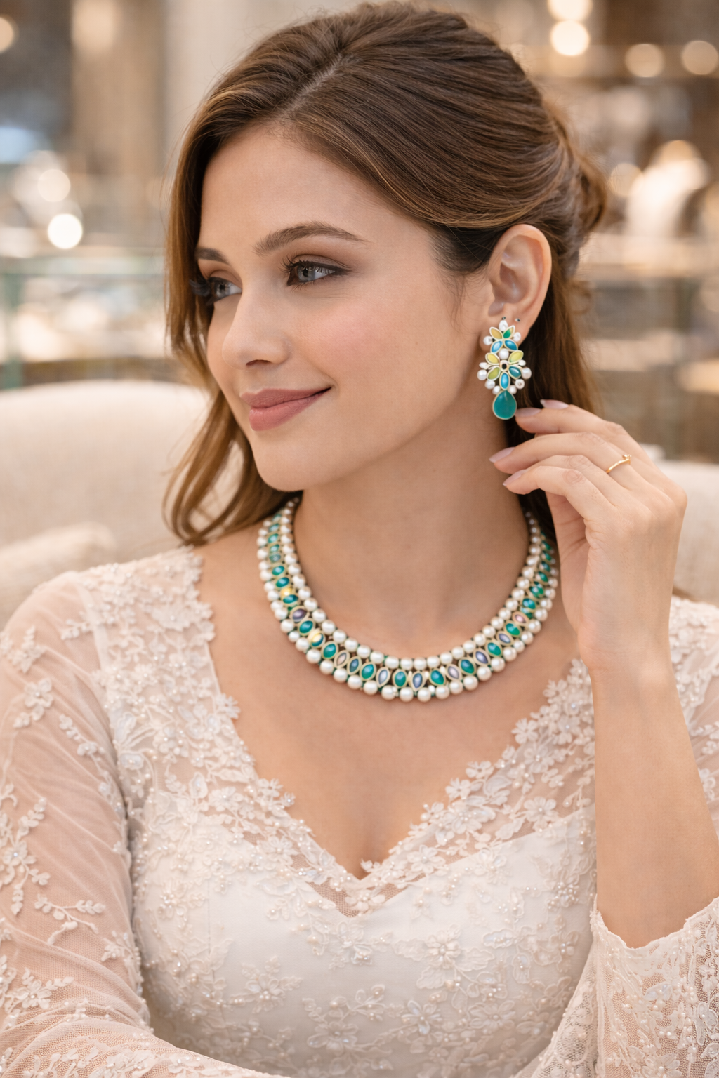 Vellorene Turquoise Pearl Choker Necklace Set – Fresh Elegance Jewellery