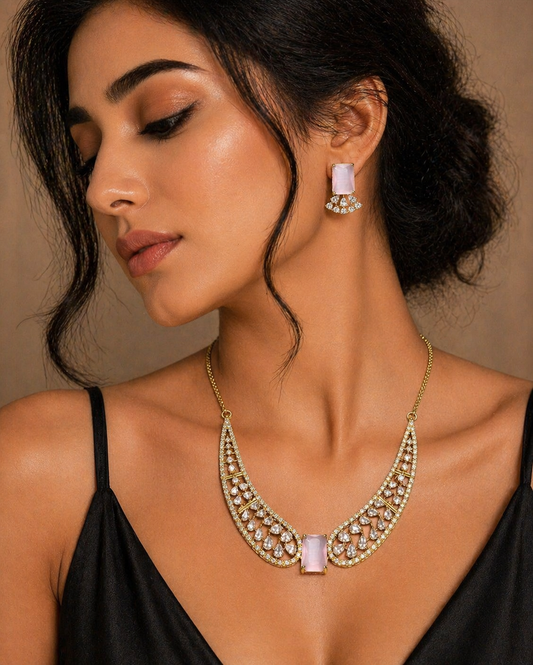 Vellorene Blush Crystal Statement Necklace Set