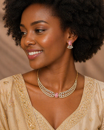 Vellorene Blush Crystal Statement Necklace Set