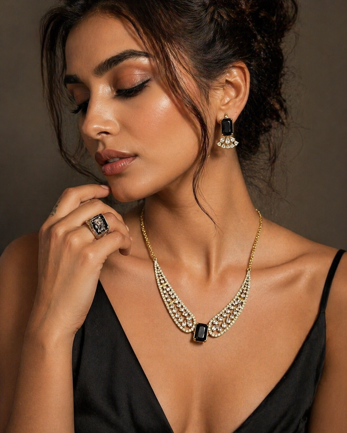 Vellorene Midnight Crystal Statement Necklace Set