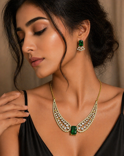 Vellorene Emerald Crystal Statement Necklace Set
