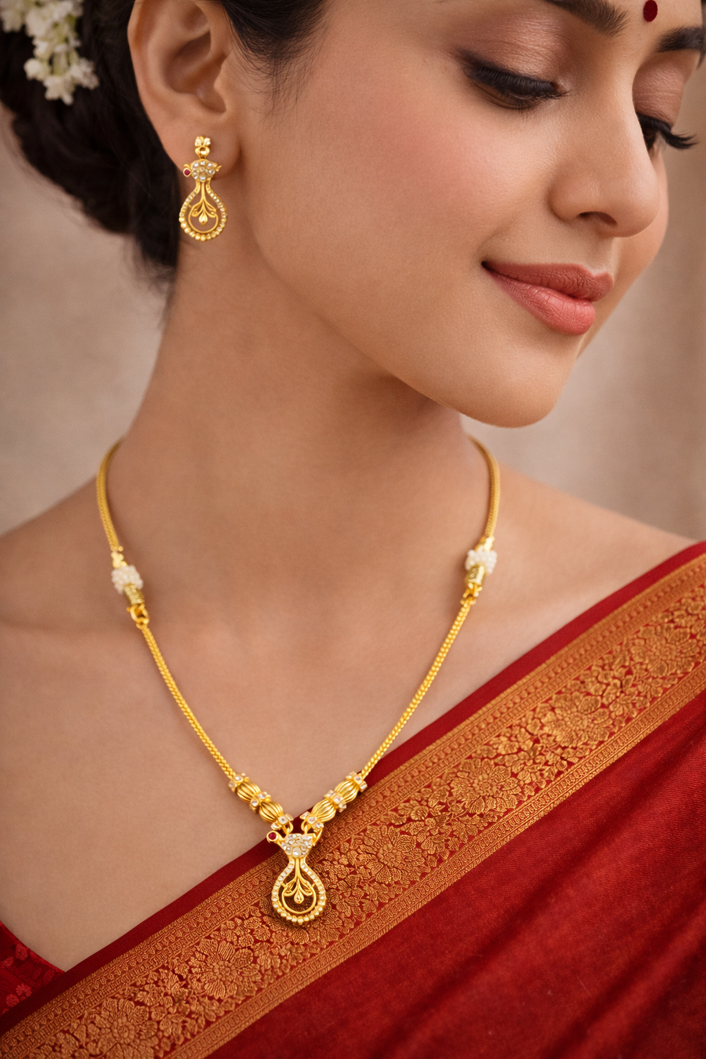 Vellorene Elegant Gold Drop Pendant Necklace Set – Minimal Luxury Jewellery