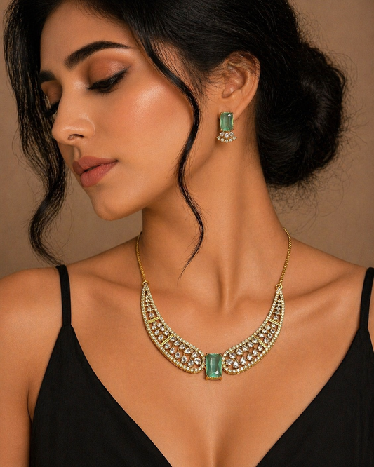 Vellorene Mint Crystal Statement Necklace Set