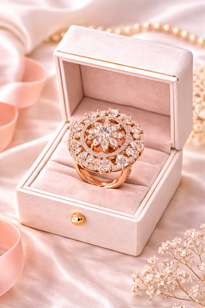Vellorene Celestia Orbit Ring – Rose Gold Radiance Edition