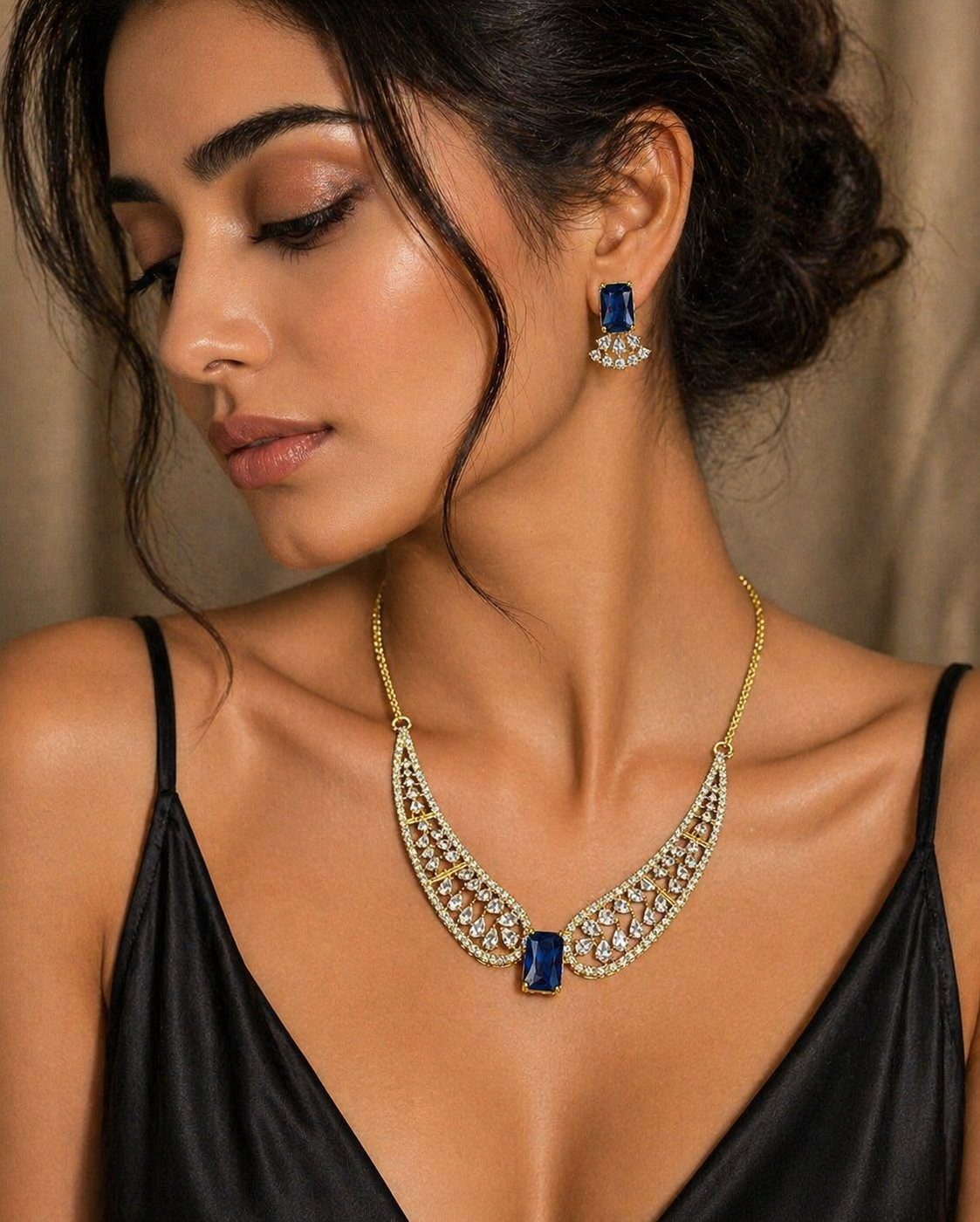 Vellorene Sapphire Crystal Statement Necklace Set