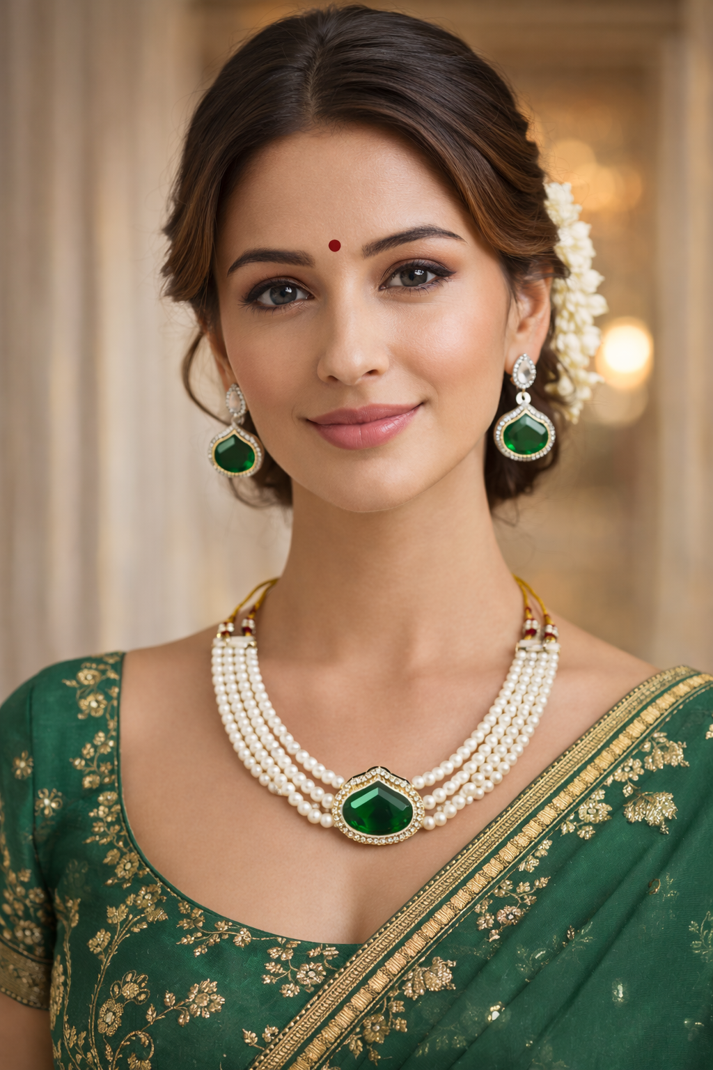 Vellorene Kundan Bridal Pearl Necklace Set