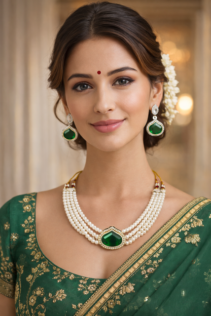 Vellorene Kundan Bridal Pearl Necklace Set