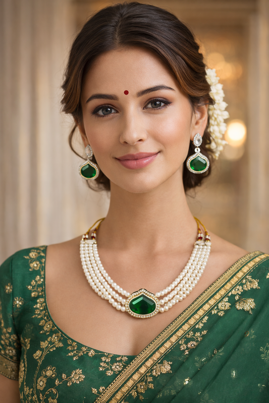 Vellorene Kundan Bridal Pearl Necklace Set