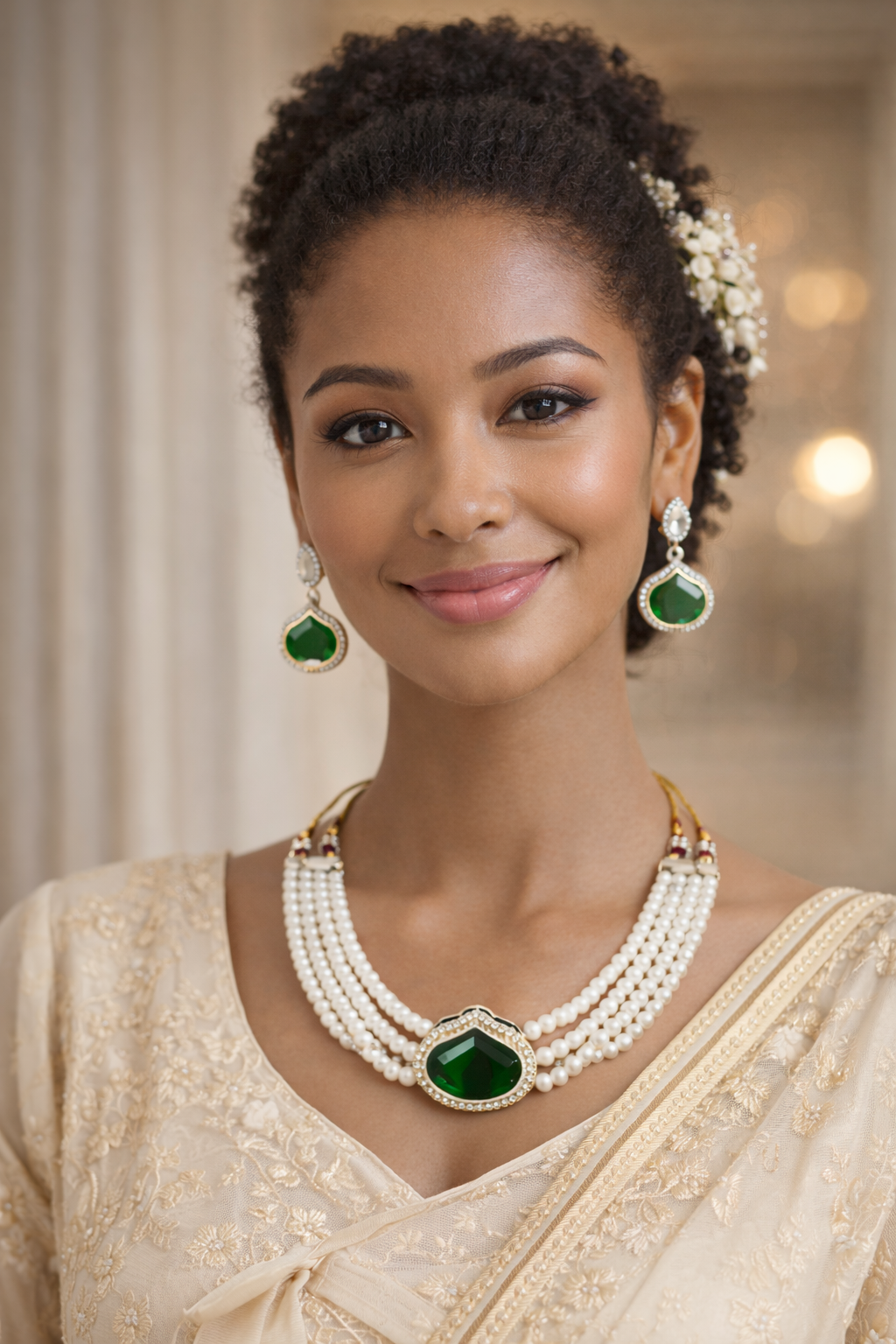Vellorene Kundan Bridal Pearl Necklace Set