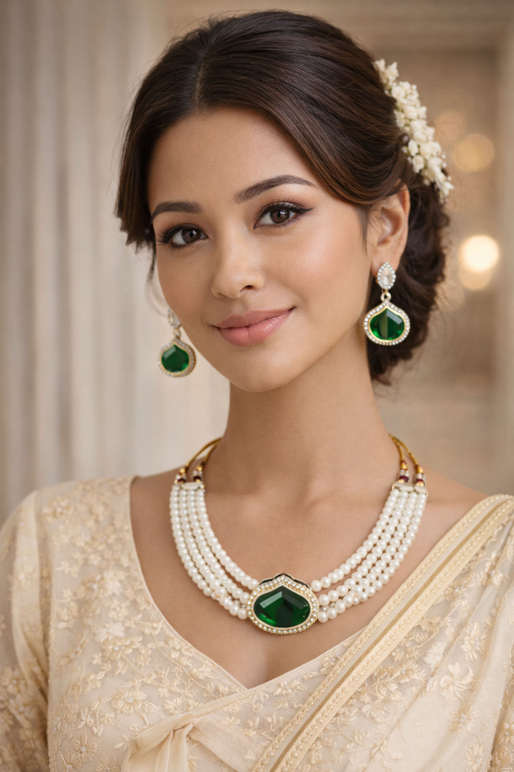 Vellorene Kundan Bridal Pearl Necklace Set