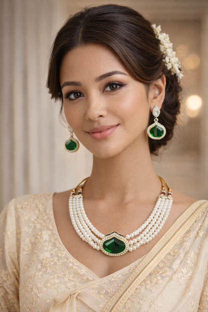 Vellorene Kundan Bridal Pearl Necklace Set