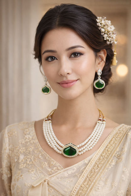Vellorene Kundan Bridal Pearl Necklace Set