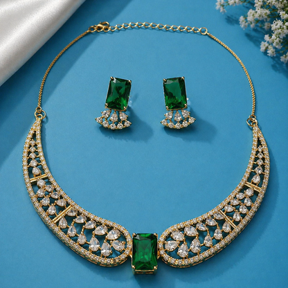Vellorene Emerald Crystal Statement Necklace Set