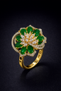 Shop emerald floral crystal ring by Vellorene. Elegant gold-tone fashion jewellery with vibrant design, perfect for gifting and export collections.
