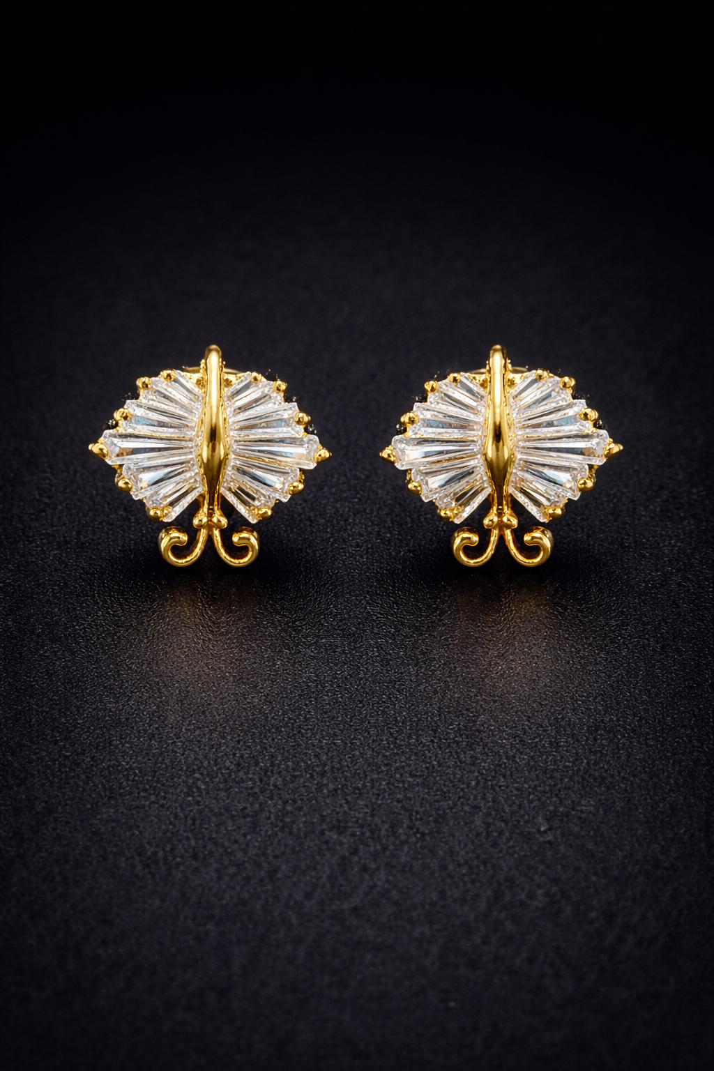 Vellorene Radiant Fan Crystal Stud Earrings – Gold-Tone Fashion Jewellery