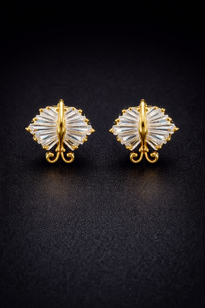 Vellorene Radiant Fan Crystal Stud Earrings – Gold-Tone Fashion Jewellery