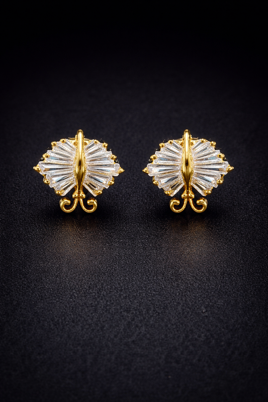 Vellorene Radiant Fan Crystal Stud Earrings – Gold-Tone Fashion Jewellery