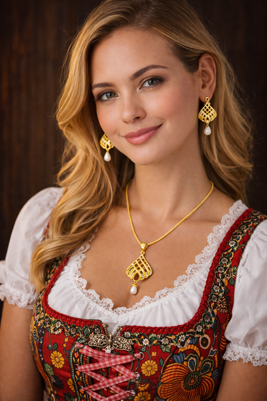 Vellorene Aurelia Pearl Drop Pendant Set – Gold Tone Elegant Necklace