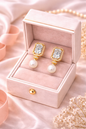 Vellorene Emerald-Cut Crystal Pearl Stud Earrings – Gold-Tone Fashion Jewellery