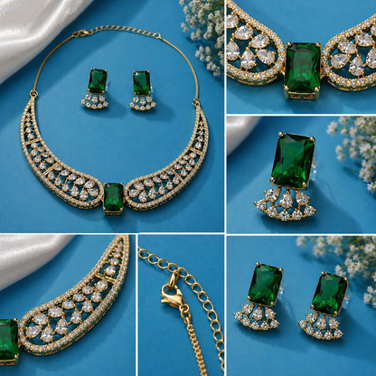 Vellorene Emerald Crystal Statement Necklace Set
