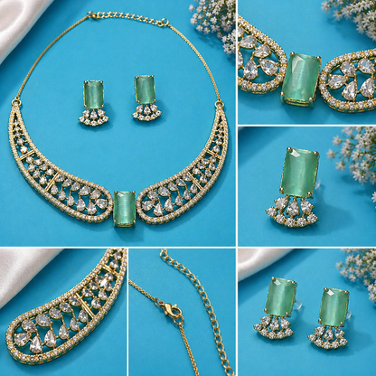 Vellorene Mint Crystal Statement Necklace Set
