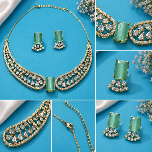 Vellorene Mint Crystal Statement Necklace Set
