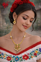 kundan pearl drop necklace set with red green stones gold tone vellorene jewellery