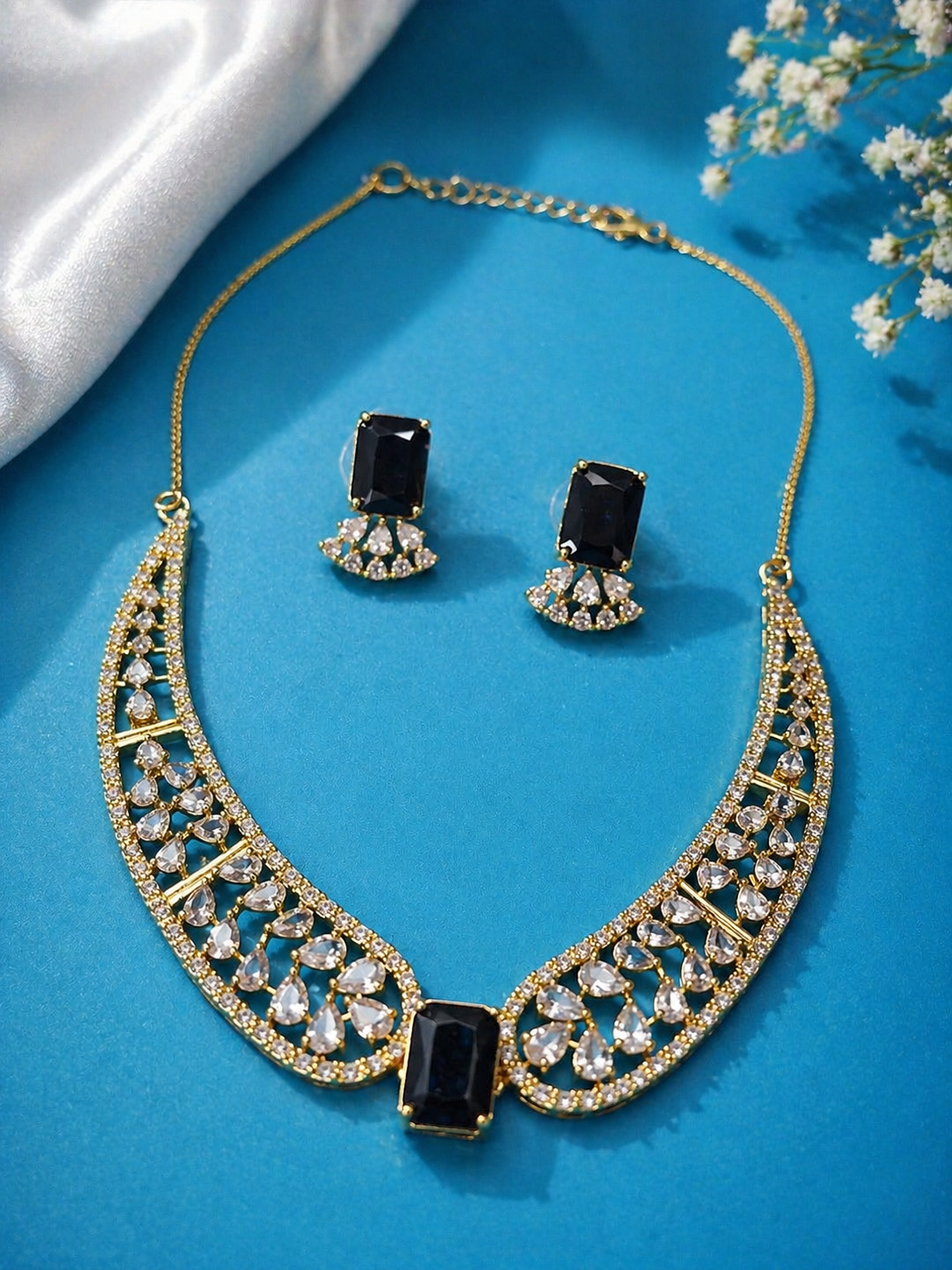 Vellorene Midnight Crystal Statement Necklace Set