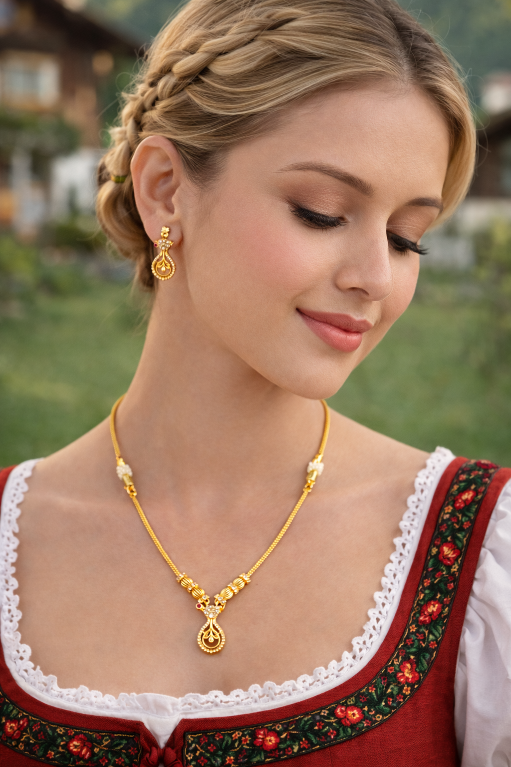 Vellorene Elegant Gold Drop Pendant Necklace Set – Minimal Luxury Jewellery