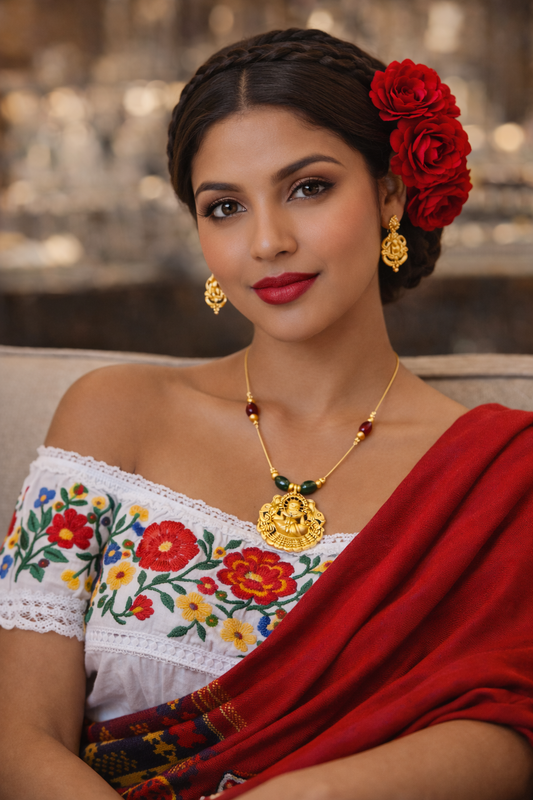 Vellorene Temple Motif Pendant Necklace Set – Minimal Heritage Gold Jewellery