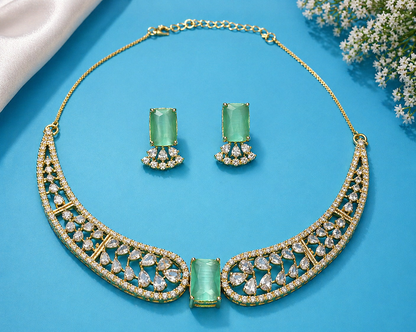 Vellorene Mint Crystal Statement Necklace Set