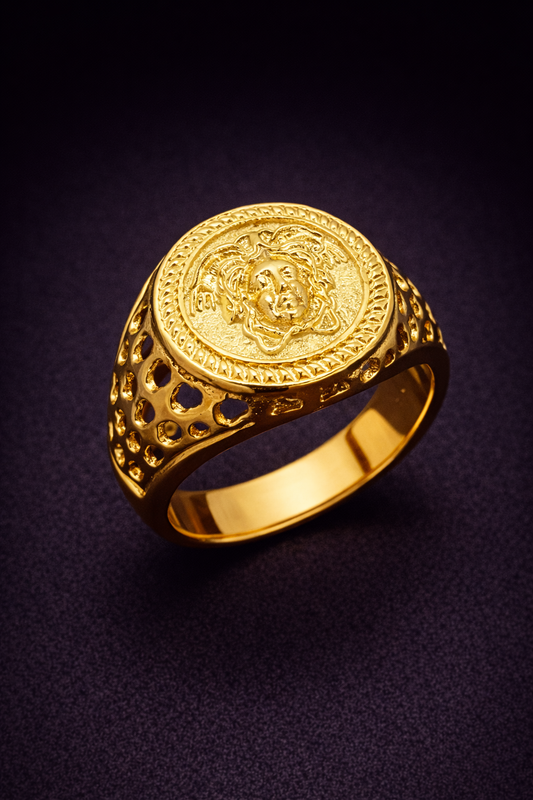 Obsidyn Aurex Medallion Ring – Gold Tone Heritage Signet