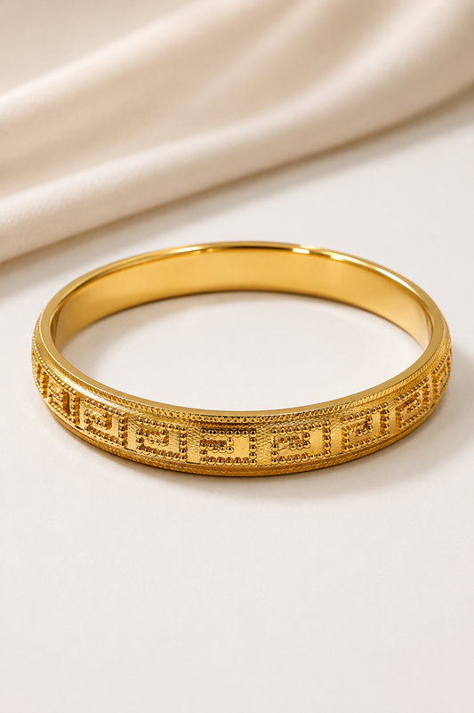 Obsidyn Imperial Engraved Gold Kara Bracelet for Men
