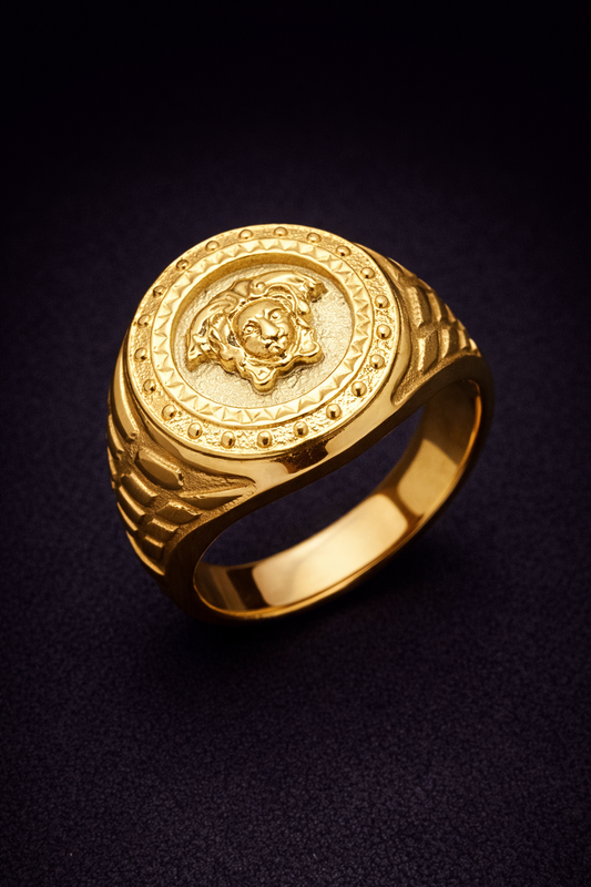 Obsidyn Imperium Crest Ring – Gold Tone Statement Signet
