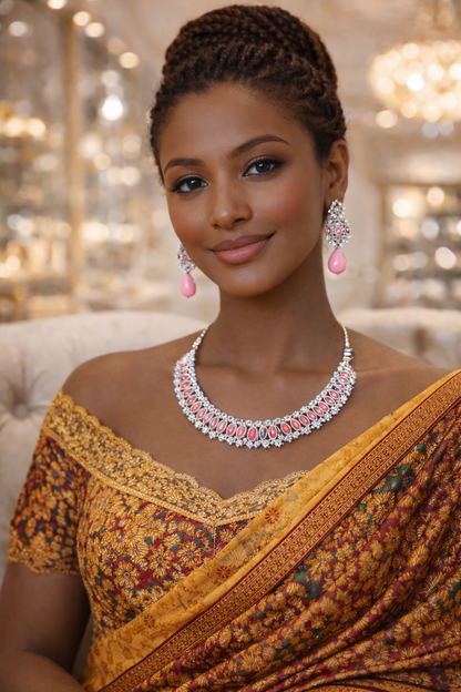 Vellorene Blush Coral Pearl Choker Necklace Set – Soft Luxury Statement Jewellery