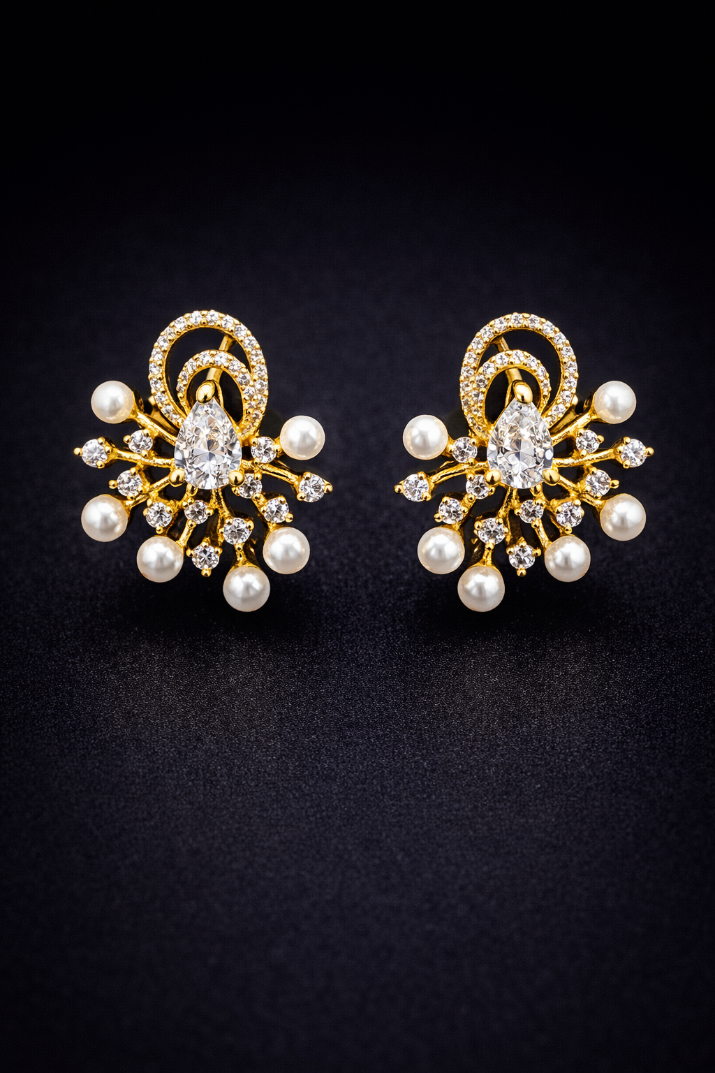 Vellorene Crystal Pearl Statement Earrings – Gold-Tone Fashion Jewellery