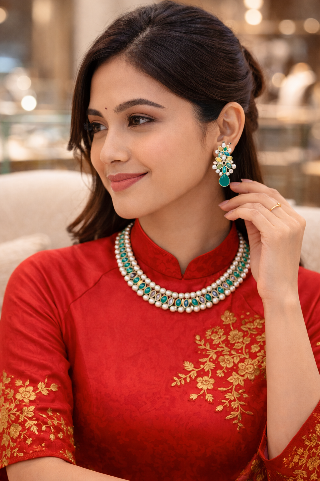Vellorene Turquoise Pearl Choker Necklace Set – Fresh Elegance Jewellery