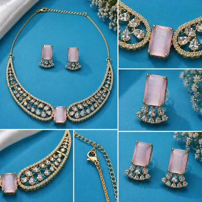 Vellorene Blush Crystal Statement Necklace Set