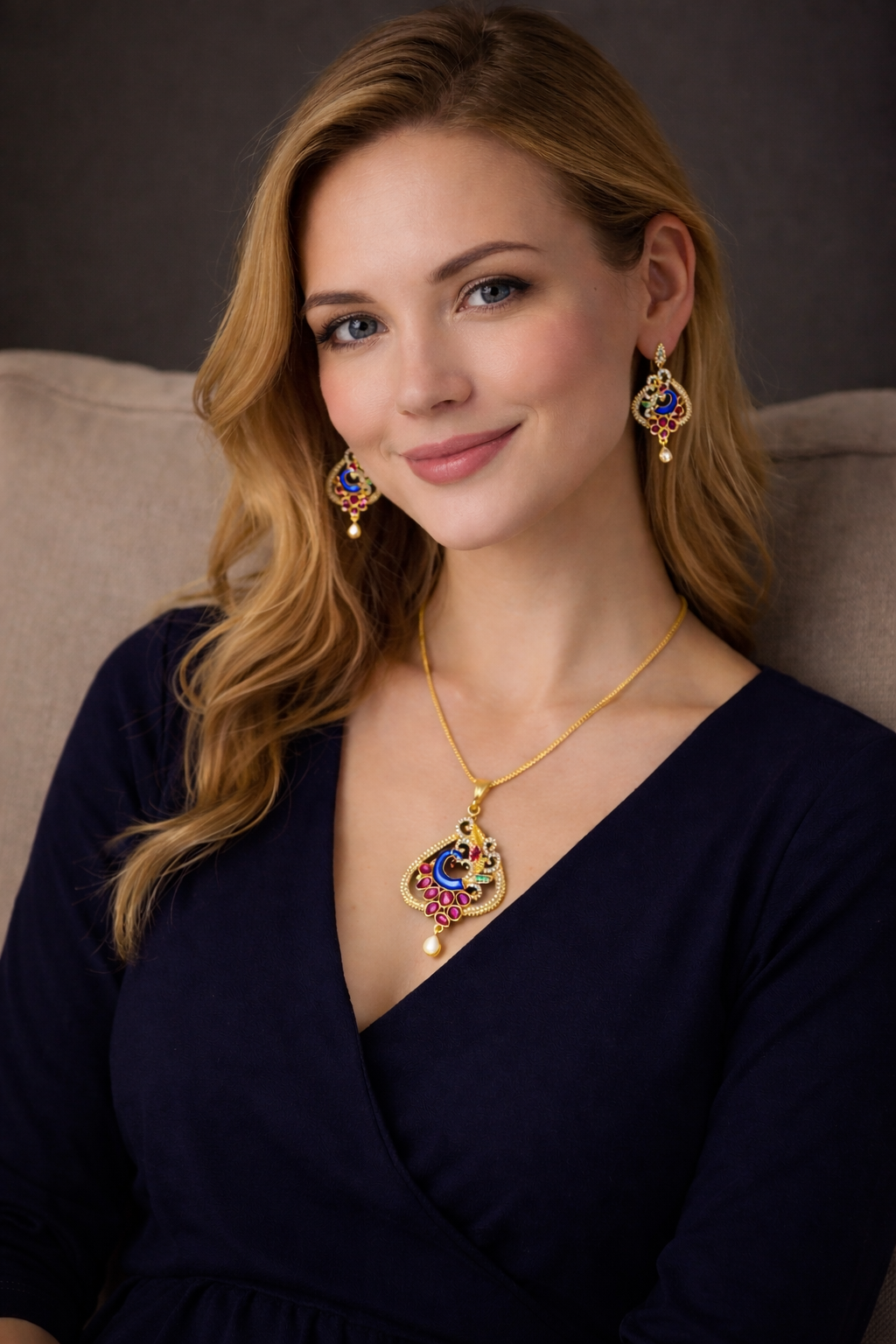 Elegant Blue Enamel Necklace Set