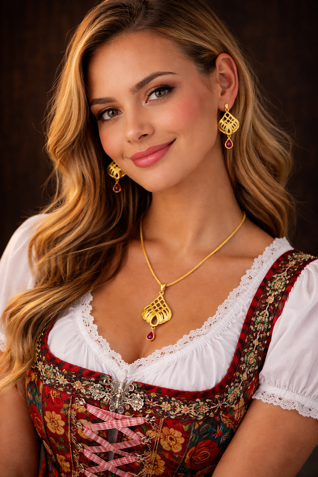 Designer Ruby Drop Necklace Set