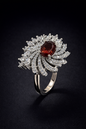Vellorene Royal Ruby Crystal Statement Ring – Silver-Tone Designer Fashion Jewellery