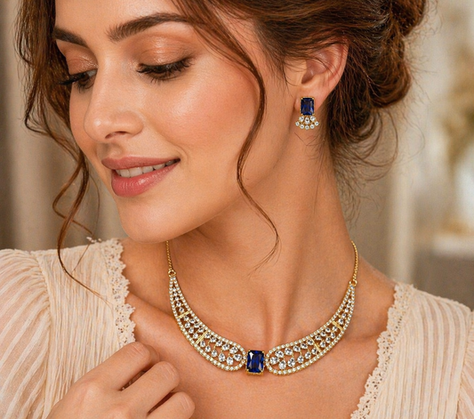 Vellorene Sapphire Crest Statement Necklace Set