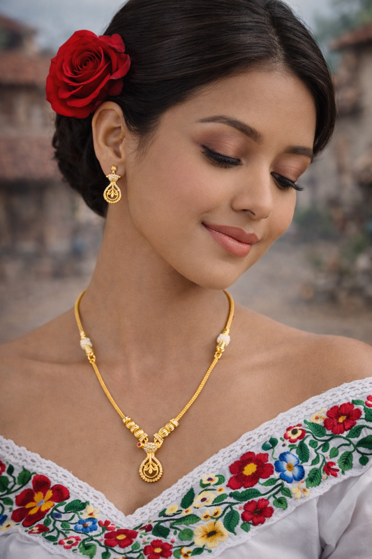 Vellorene Elegant Gold Drop Pendant Necklace Set – Minimal Luxury Jewellery